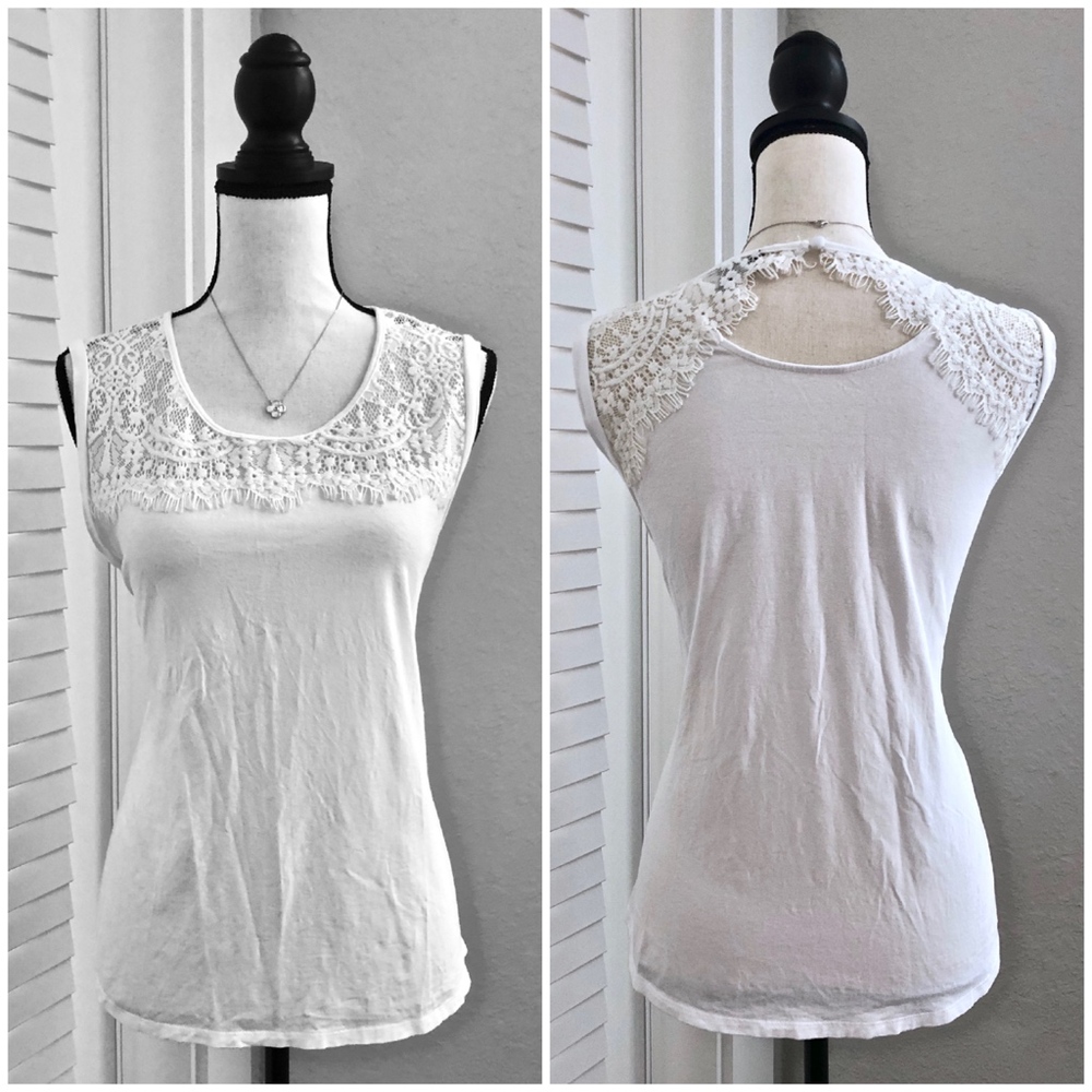 THE LIMITED White Sleeveless Top with Lace